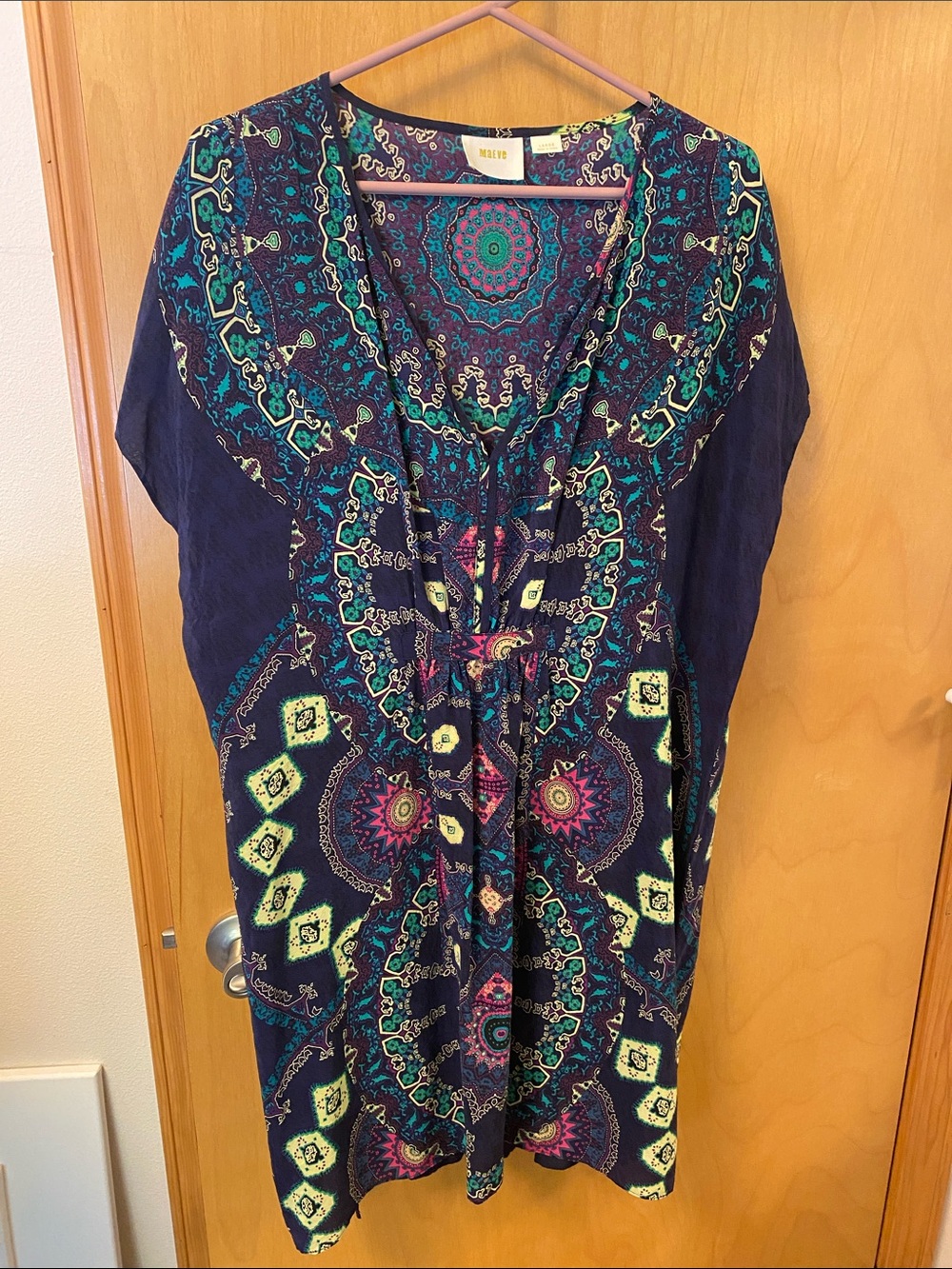 Maeve Navy Chiffon Tunic with Teal Lime & Fuchsia Print and Navy Slip liner
